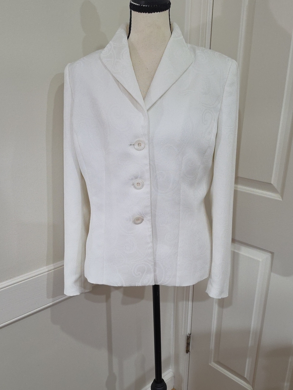 Evan-Picone Ivory Paisley Jacquard 3-Button Suit Blazer Jacket - Size 10